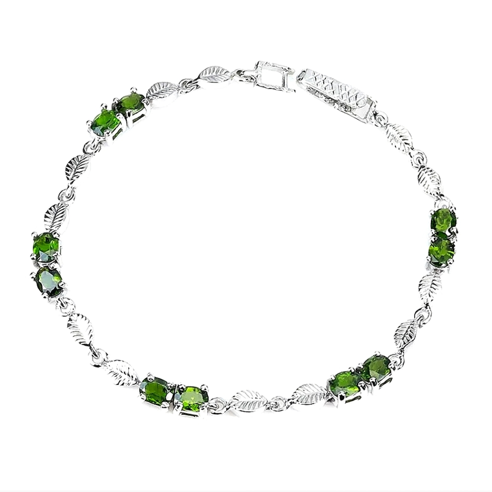 Natural Oval Green Chrome Diopside 5x4mm 925 Sterling Silver Bracelet 7"